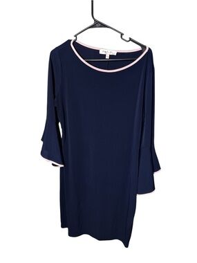 Magnolia Skye Navy Blue Bell Sleeve Dress Pink Trim XL